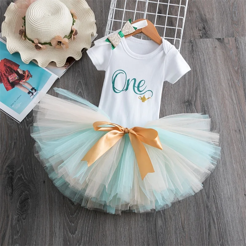 

One Year Birthday Outfits For Baby Girls Party Dress 1st Baby Baptism Clothing Newborn Clothes Cotton Top +Tutu Dress+Headband