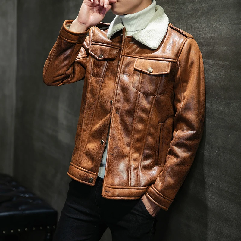 Harajuku толстые теплые уникальные дизайнерские мужские замшевые пиджаки пальто с меховой подкладкой зимняя мотоциклетная кожаная куртка для мужчин размера плюс 5XL