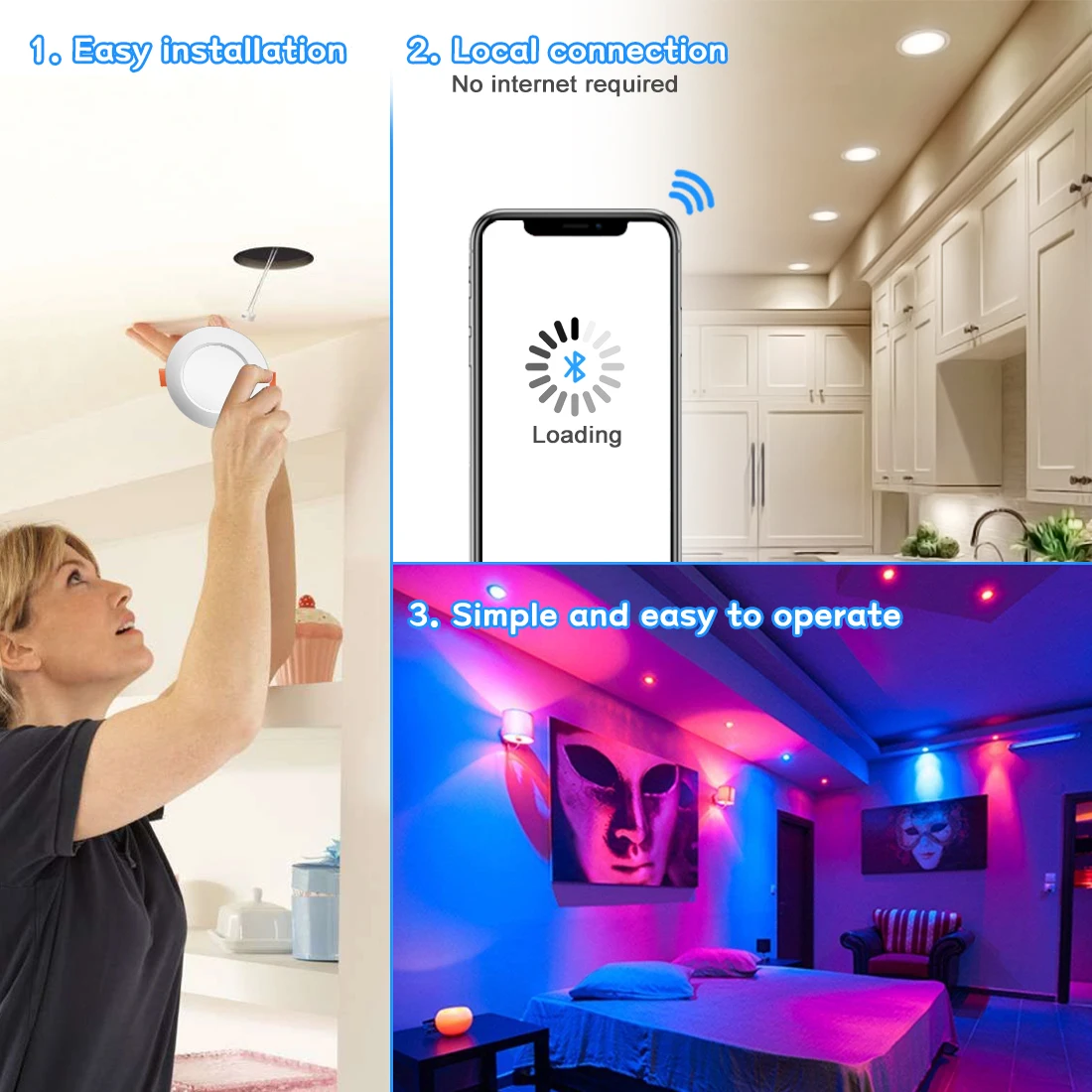 LED Ceiling Light Bluetooth-Compatible Colorful Spot LED Ceiling Lamp Recessed Round Light Smart Home Luminaire RGB Dimmable Downlight 110V 220V