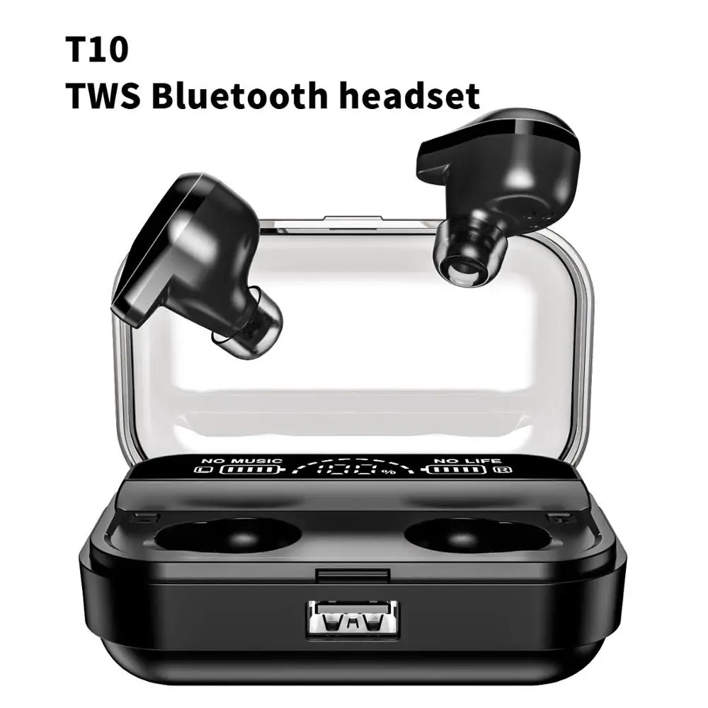 black Новые беспроводные наушники T10 Bluetooth 5,0 ушная раковина TWS HIFI спортивные наушники для бега - Цвет: black