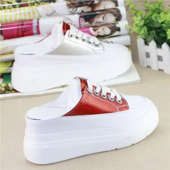 

Shoes Slippers Flat Increased Internal Platform Slides Med Soft Casual PU Rome Fabric Leisure Shoes Woman 2020 Med House