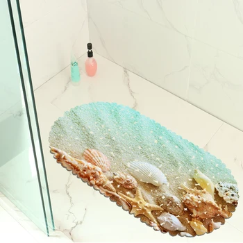 

Beach Shells Non Skid Sucker Bathroom Bath Mats Home Decor Eco-friendly Toilet Carpet PVC Oval Stripe Shower Mat Pad