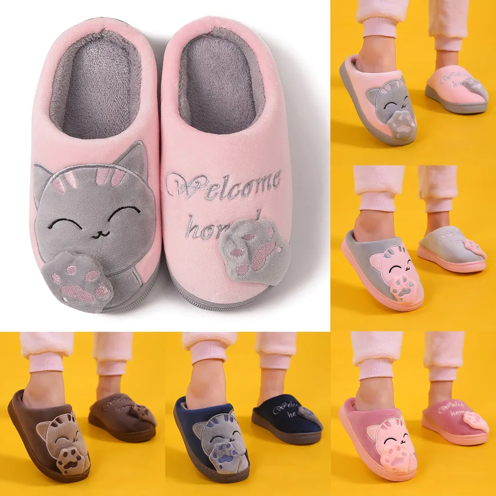 Kids baby slippers shoes Boys Girls Winter Cartoon Cat Non-slip flat heels Home Indoors Shoes non slip baby slippers тапочки