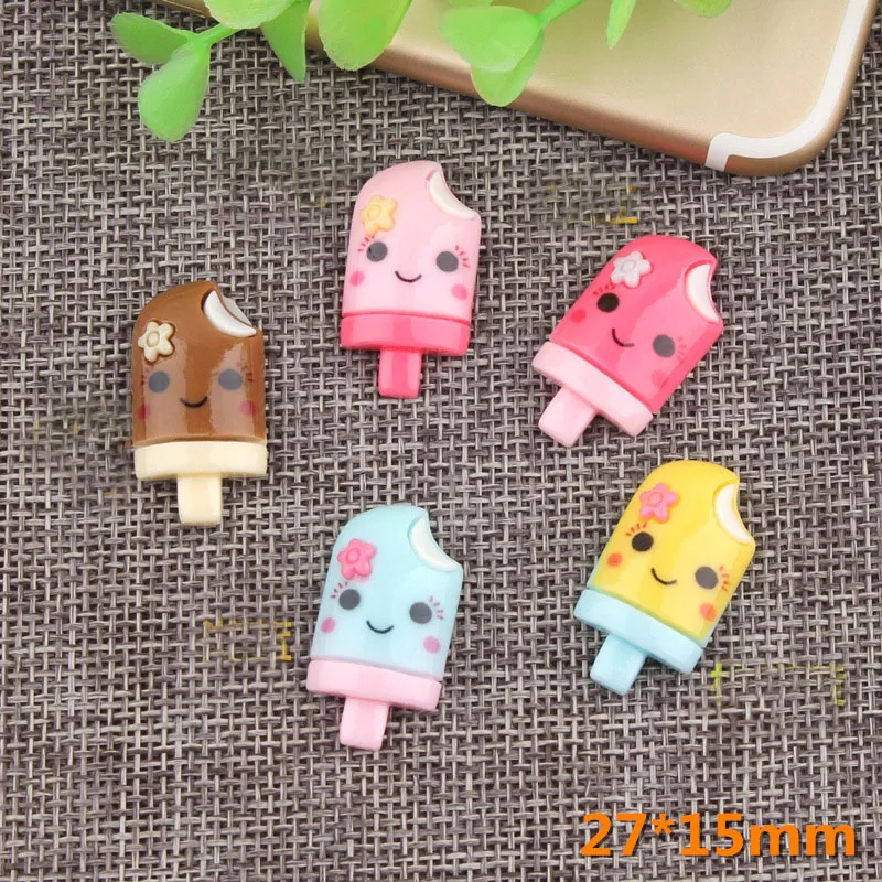 Kawaii Resin Cabochons 27*15mm Cute Smiling Face Flatback Ice Cream Clay Beads Cameo Charms Pendant Ornament Decoration 40pcs | Украшения и