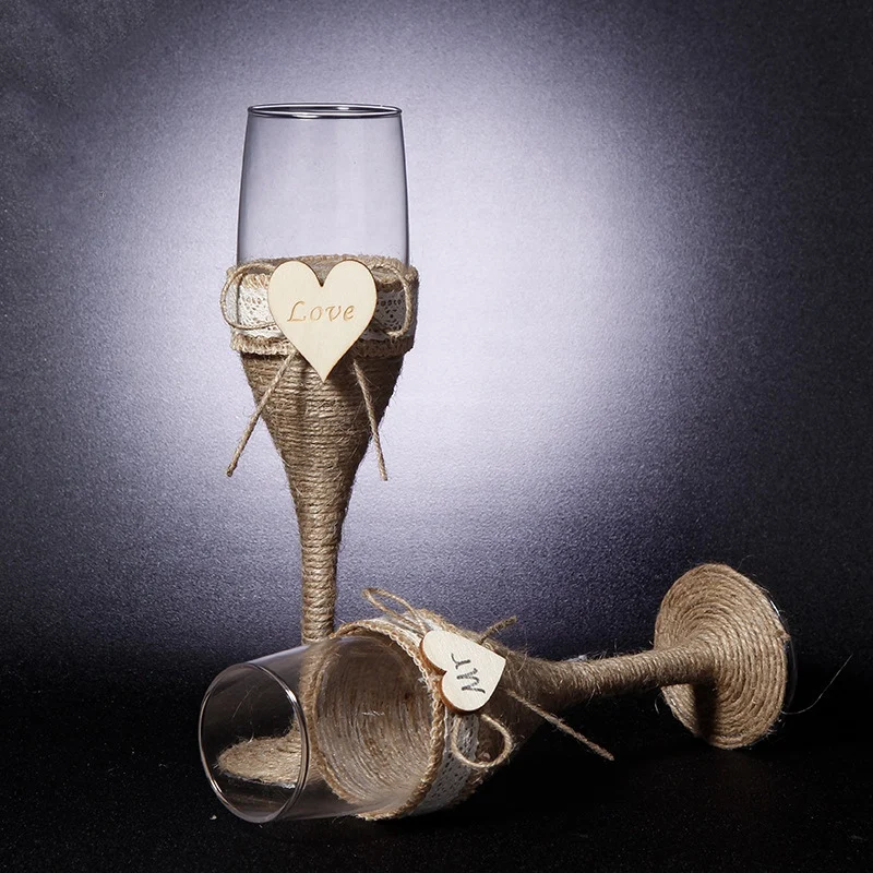 2Pcs Set Wedding Glass Personalized Wedding Glasses Wedding Champagne Toasting Flutes Burlap Lace Rustic Flutes 2Pcs Set Wedding Glass Personalized Wedding Glasses Wedding Champagne Toasting Flutes Burlap Lace Rustic Flutes
