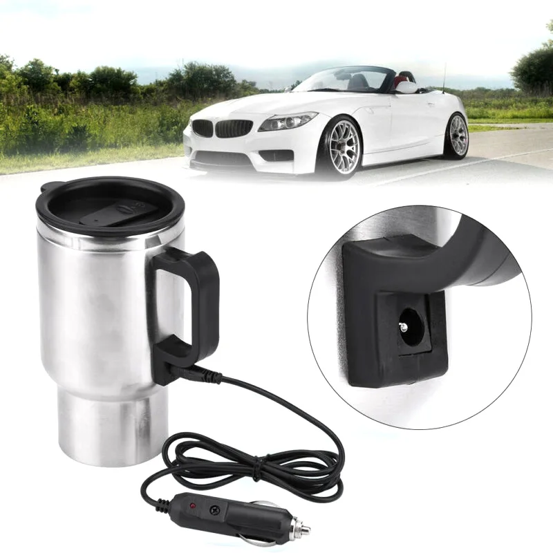 500ML Car Based Heating Stainless Steel Cup Kettle 12V Travel Coffee Heated Mug Food Grade Stainless Steel Food Grade PP