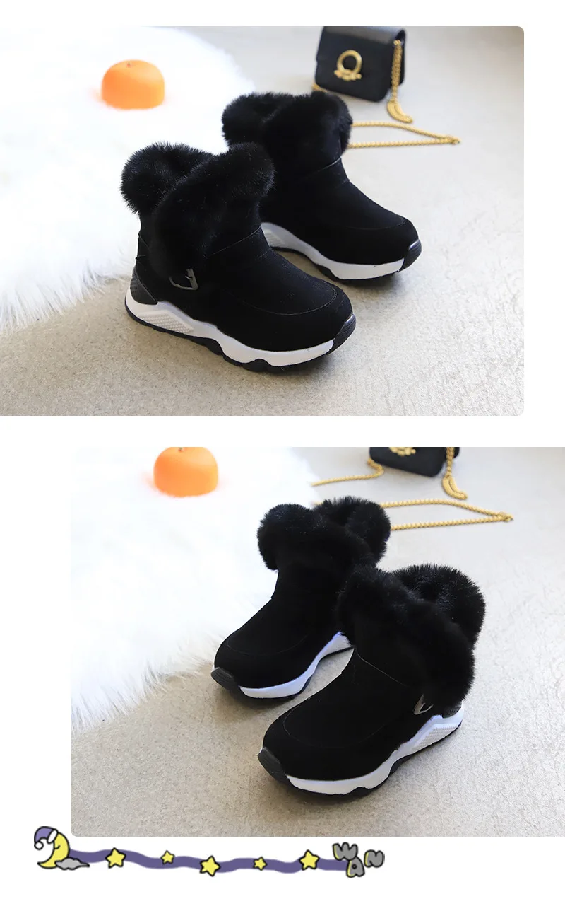 Thick Winter Boots for Girls Top quality Rabbit Hair Kids Snow Boots Boys Black Pink Gray Student Shoes Kids Sneaker C09301