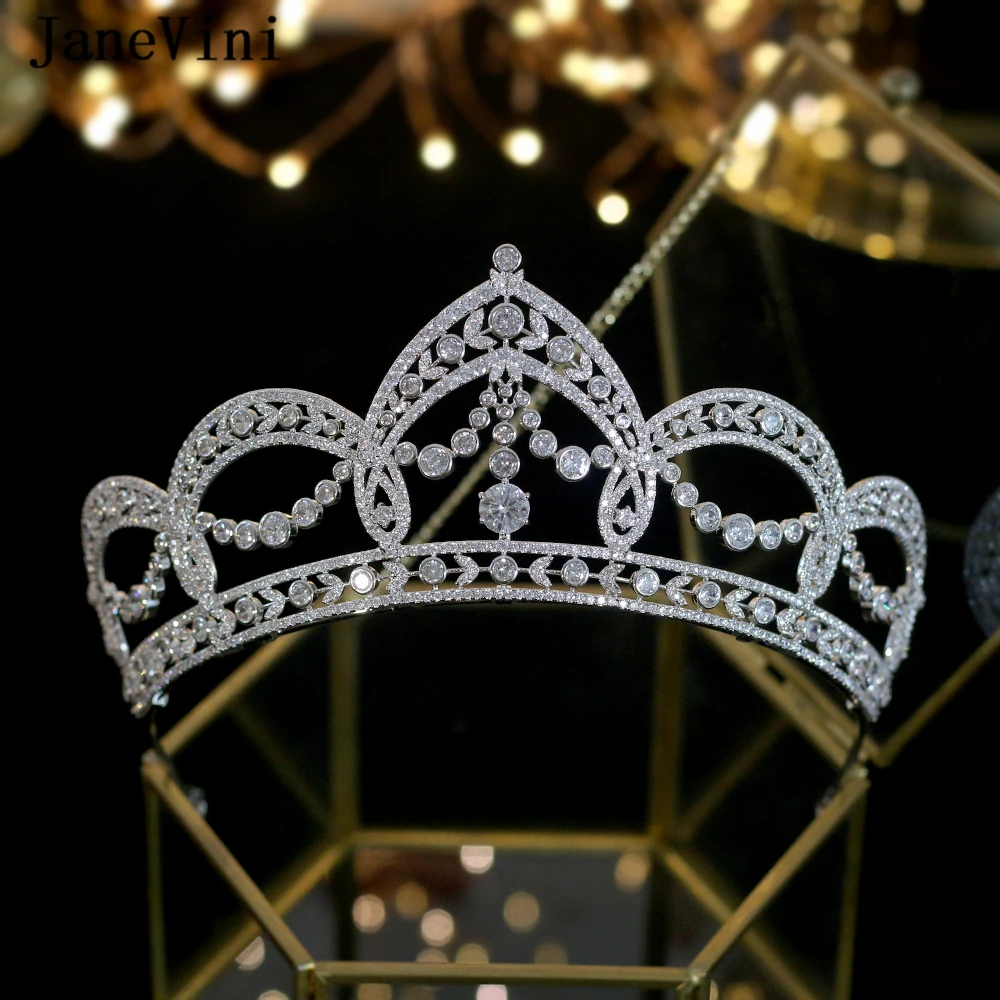 

JaneVini 2020 Luxury European Silver Crystal Wedding Crowns and Tiaras Sparkly Princess Crown Women's Jewelry Hair Accessories