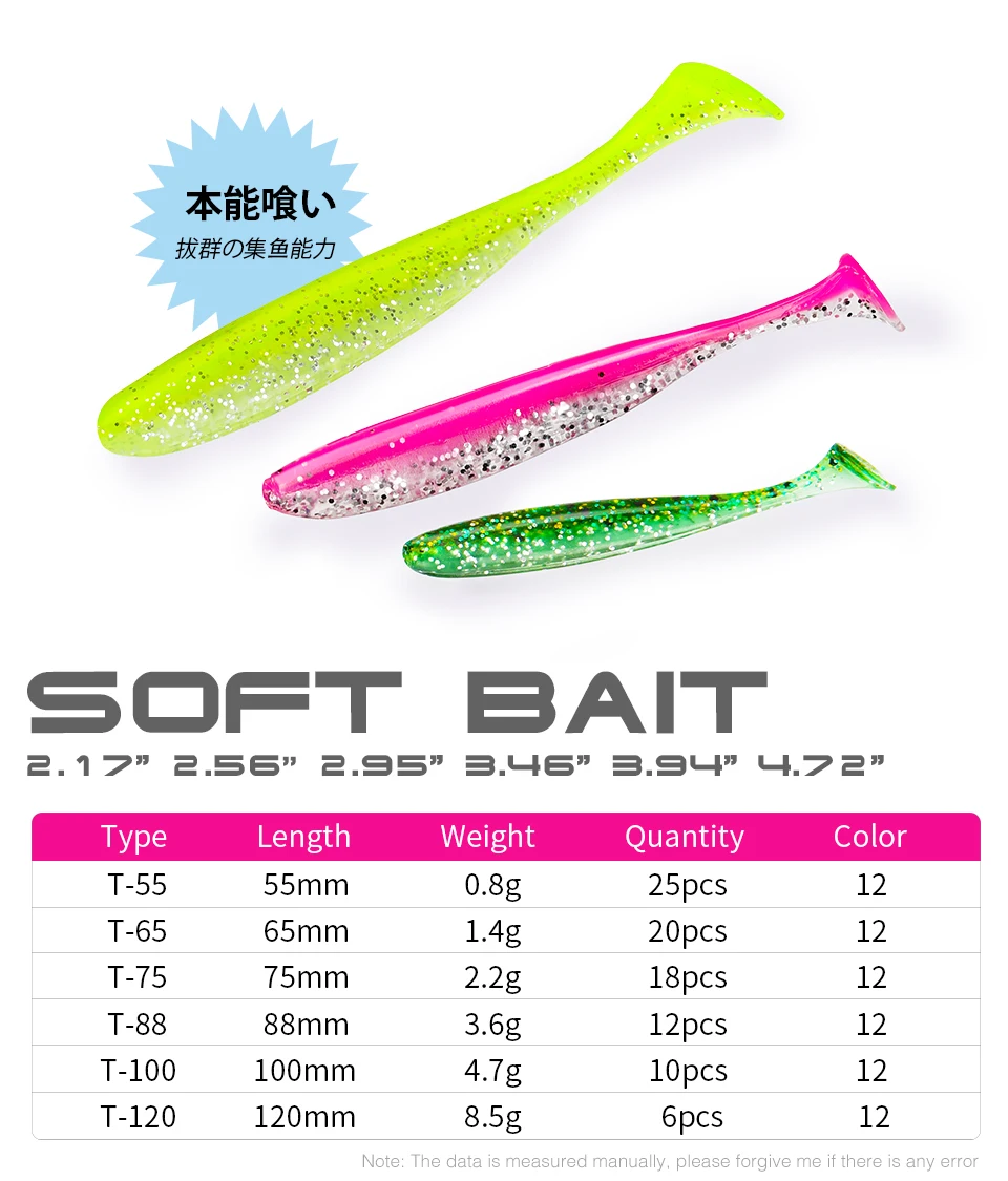 Description Picture 5 of itemTSURINOYA Soft Lures T Tail Worm 3.94in 4.72in Artificial Soft Silicone Baits For Bass Carp Fishing Wobblers Add Fishy Odor