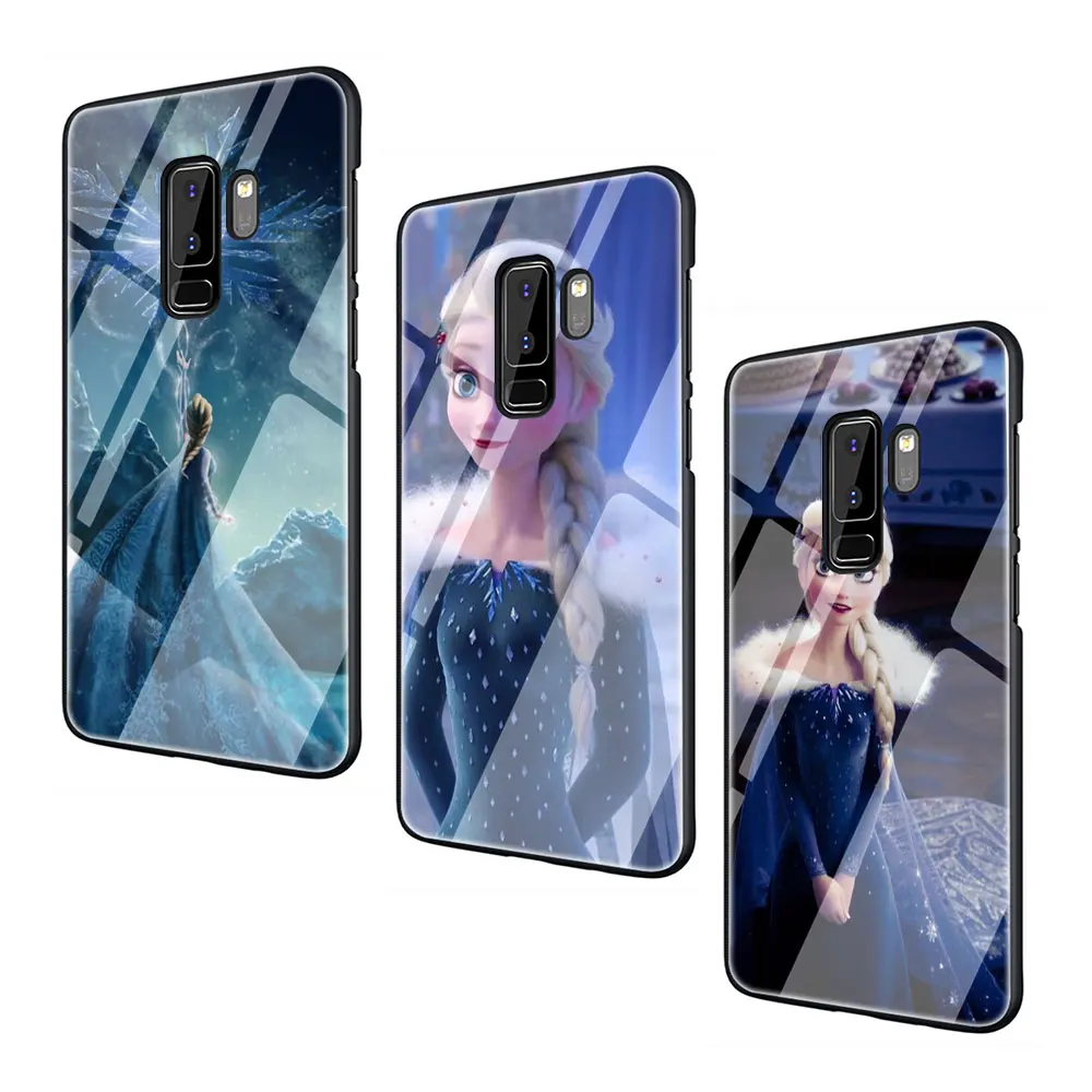 EWAU Снежная Королева Эльза закаленное Стекло Телефон чехол для Galaxy S7 edge S8 9 10 Plus, Note 8, 9, 10, A10 20 30 40 50 60 70