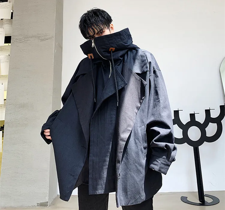WHITNEY WANG Осенняя модная уличная дизайнерская стильная тренчкот с капюшоном, мужская стильная ветровка, верхняя одежда - Color: Black