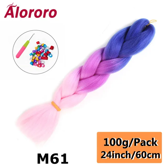 Jumbo Braid Hair Extensions Green Synthetic Braiding Hair 24 Inch Afro Blue Pink Purple Blonde Ombre Hair for Braids Alororo 24inches-M61
