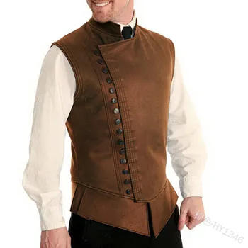 

Medieval Renaissance Europe Romeo Stage Tuxedo Prince King Vest Jacket PU Waistcoat Gothic Pirate Halloween Cosplay Costume