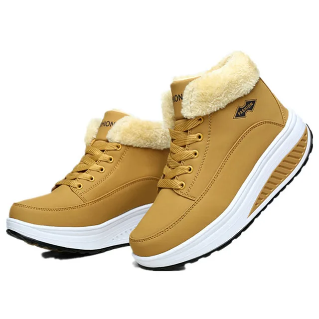 Women Boots Hot Ankle Boots Platform Snow Boot Female Winter Shoes Woman Warm Plush Swing Shoes Waterproof Short Booties - Цвет: X588-yellow