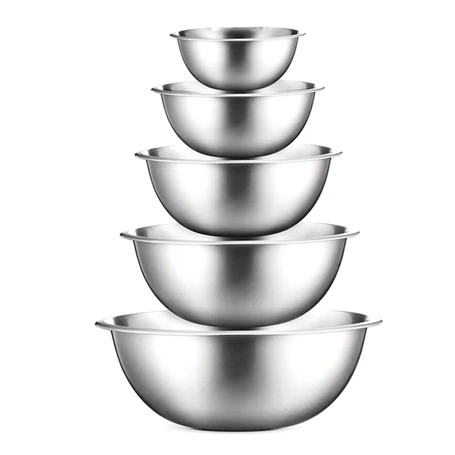Mixing Bowls Set - 5-Piece, Easy-Grip, Stainless Steel Mixing Bowls for  Baking, Cooking, Salad & Food Prep Metal Nesting Bowls - AliExpress