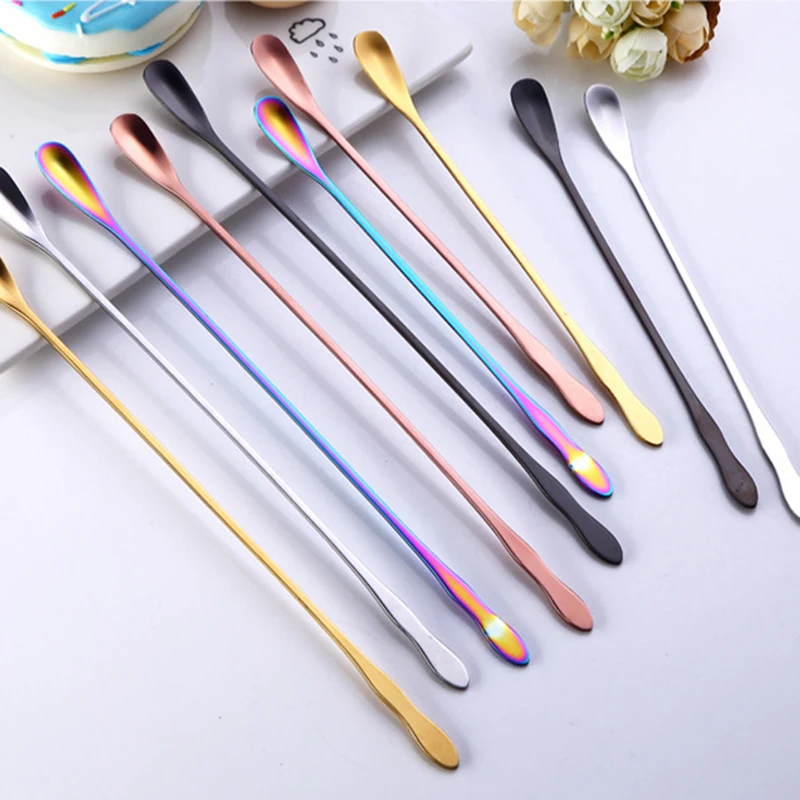 

New 1PC Stainless Steel Coffee Spoon With Long Handle Colorful Coffee Scoops Dessert Tea Spoon Kitchen Gadget Tool Tableware
