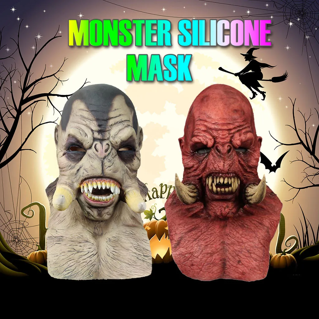 

New Orc Mask Headgear Halloween Horror Orc Mask Costume Party Props Bloody Orc Zombie Fork Mask Alien Demon Killer Horror Adult