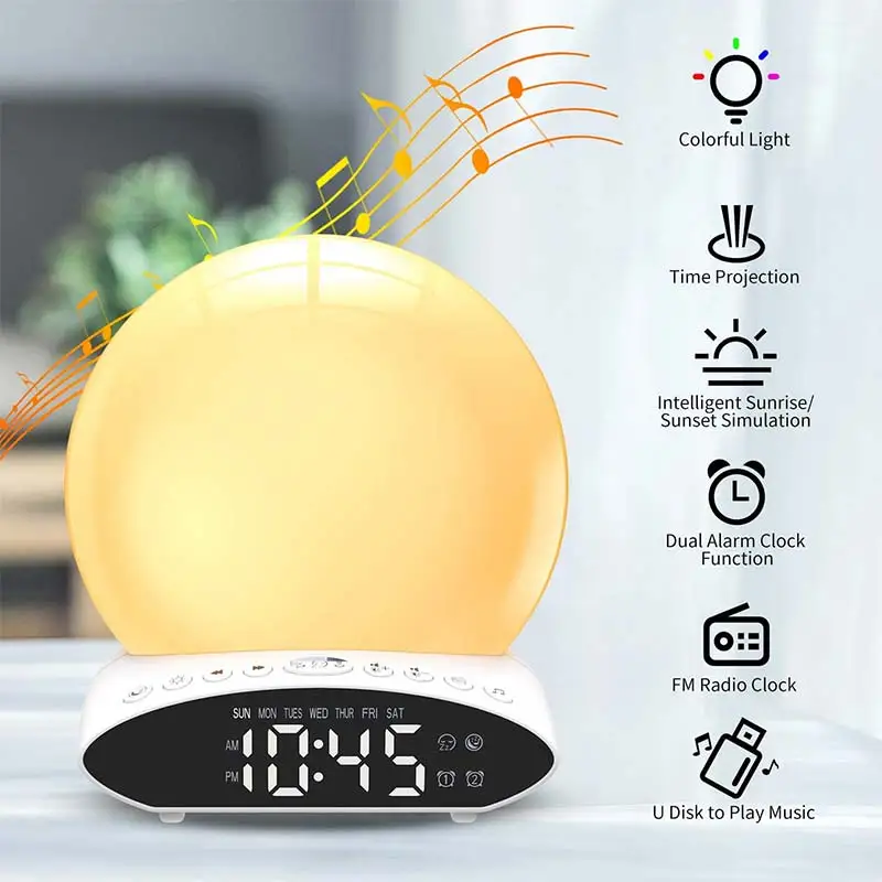 Digital Alarm Clock Wake Up Light Table LED Lamp Electronic Clock
