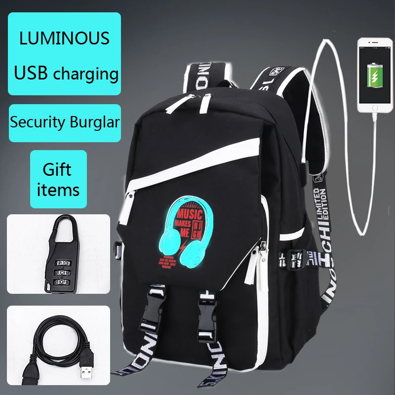 

New Men's Smart Backpack USB Charging Port Luminous Backpack Leisure College Wind Laptop Bag Large Waterproof Travel Bag #197315