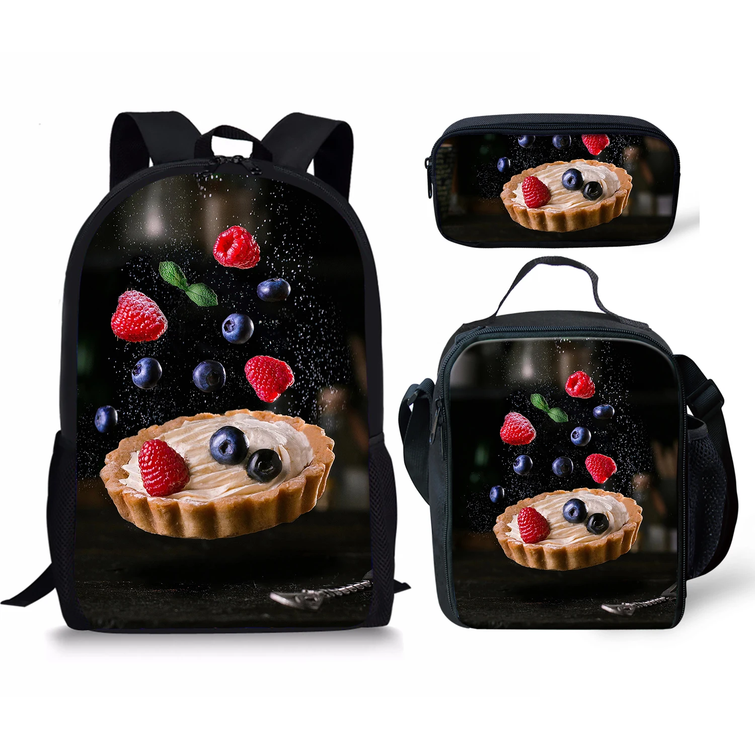

Thikin School Bags for Boys 3D Art Food Pattern 3Pcs School Backpacks for Girls Kids Book Bags Children School Supplies Custom