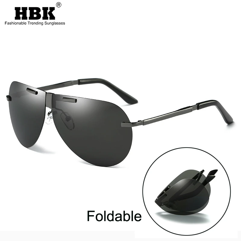 

HBK Vintage Folding Pilot Sunglasses Men Polarized Rimless Brand Designer Foldable Pilot Sun Glasses Male Driving UV400