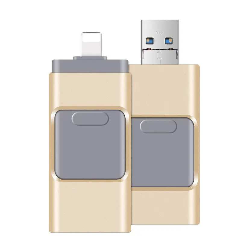 Otg USB флеш-накопитель 3 в 1 для iPhone 11X8 7 6 5 5S ipad Usb флеш-накопитель 3,0 HD карта памяти 16 ГБ 32 ГБ 64 Гб 128 ГБ 256 ГБ - Цвет: Золотой