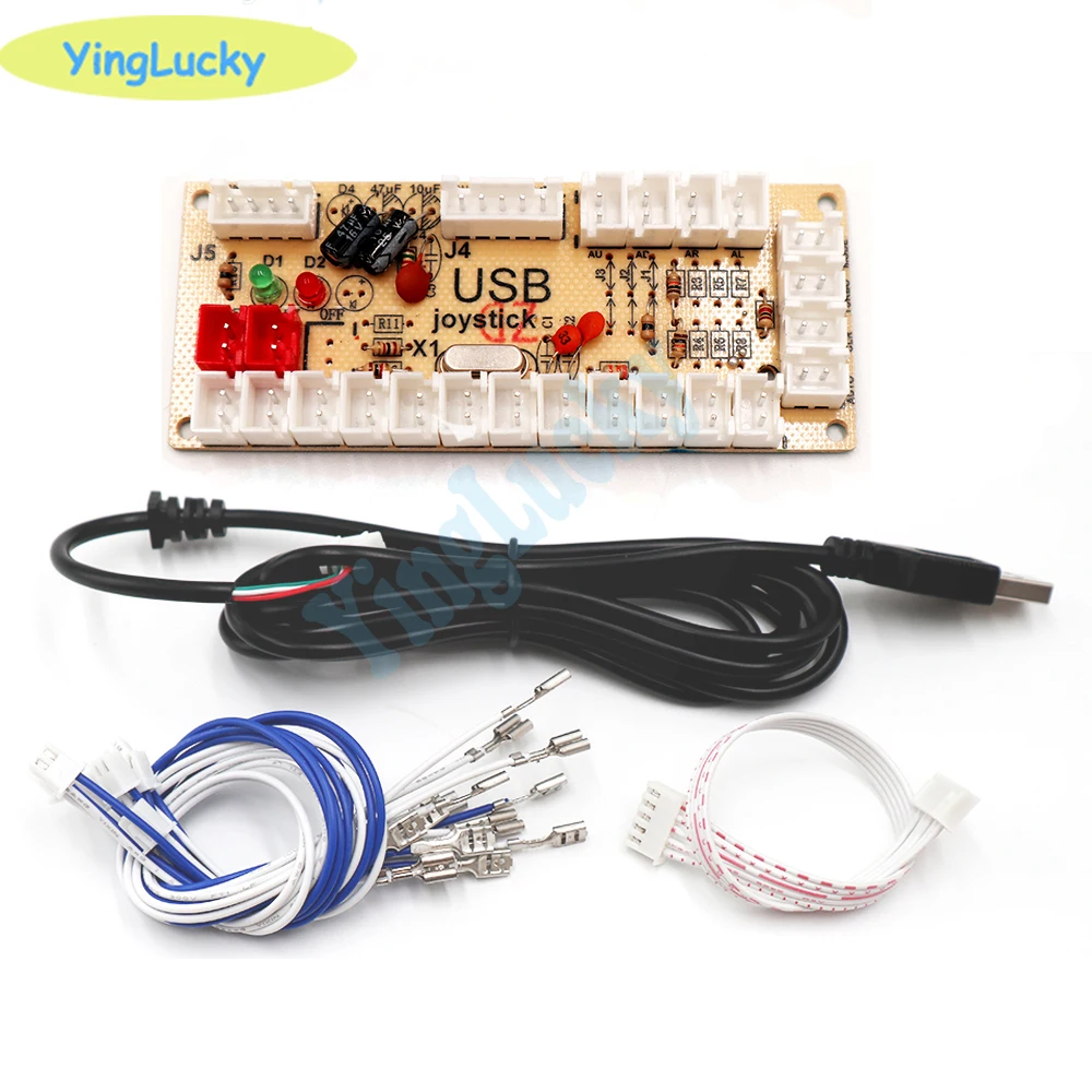 2 players zero delay Arcade USB Encoder for PC Arcade Joystick Toggle PCB with LED light wire 2.8mm or 4.8mm wire