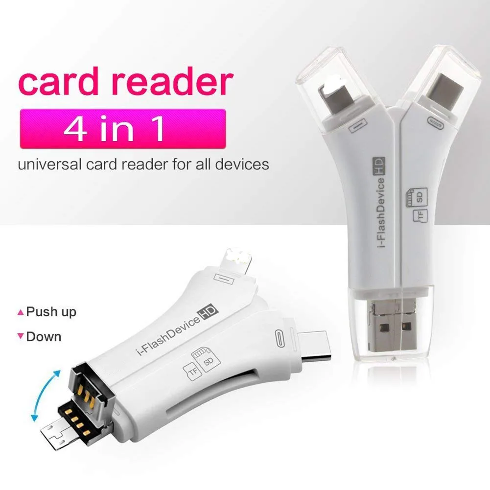 4 в 1 Универсальный кард-ридер для iPhone/Micro usb/type-c/USB SD кард-ридер для iPhone iPad Mac& Android, SD& Micro SD, PC
