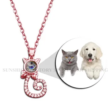 

Dropshipping New Custom Cat Projection Necklace 100 Languages I Love You Projection Pendant Necklace Memory