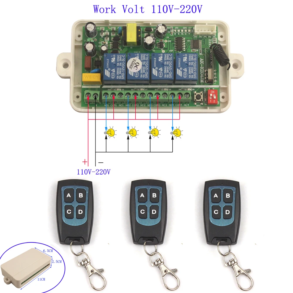 Умный дом AC 110V 220V 4CH 4 CH беспроводной пульт дистанционного управления светодиодный выключатель лампы реле выход радио приемник модуль передатчик