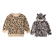 Детская зимняя одежда для маленьких мальчиков и девочек, топы с леопардовым принтом, футболка, одежда для 1-7 лет