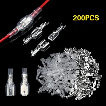 

200pcs 2.8/4.8/6.3mm Wire Connectors Crimp Terminals Crimp Female/Male Spade Terminals With Transparent Insulating Sleeves