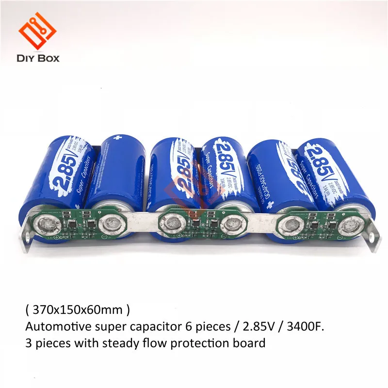 

Super Farad Capacitor 6PCS/Set 2.85V 3400F Farad Capacitor Module 17V 566F Single Row Ultracapacitor w/ Protection Board for Car