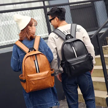 

Backpack new Korean pu leather men and women couples casual backpack college wind middle school students