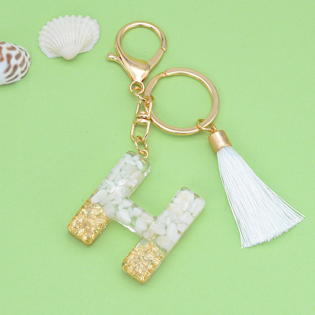 Gold Tassel Alphabet Keychain English Letter Keyring Glitter Gradient Resin Gold Leaf Crafts Car Mirror Handbag Charms
