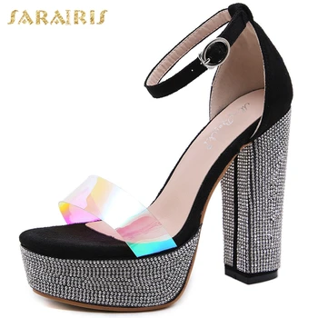 

Sarairis Wholesale INS HOT Top Quality Sexy Bling Crystals Black High Heels Party Summer Sandals women's Shoes Woman