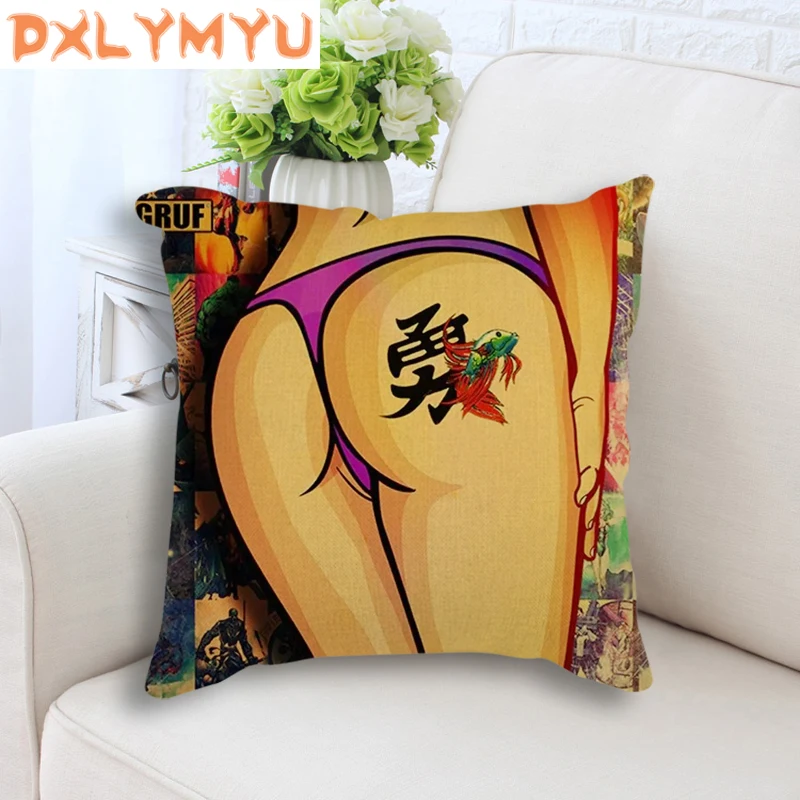 

Vintage Poster Sexy Cool Anime Girls Cushion Cover Soft Cotton Linen Fabric Pillowcase Kids Room Home Sofa Chair Pillow Covers