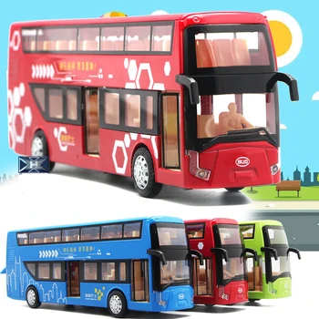 

Double-decker Sightseeing Bus Model Toy Car Alloy Sound and Light Voice One-button Open Door Children's Bus Tourism Sightseeing