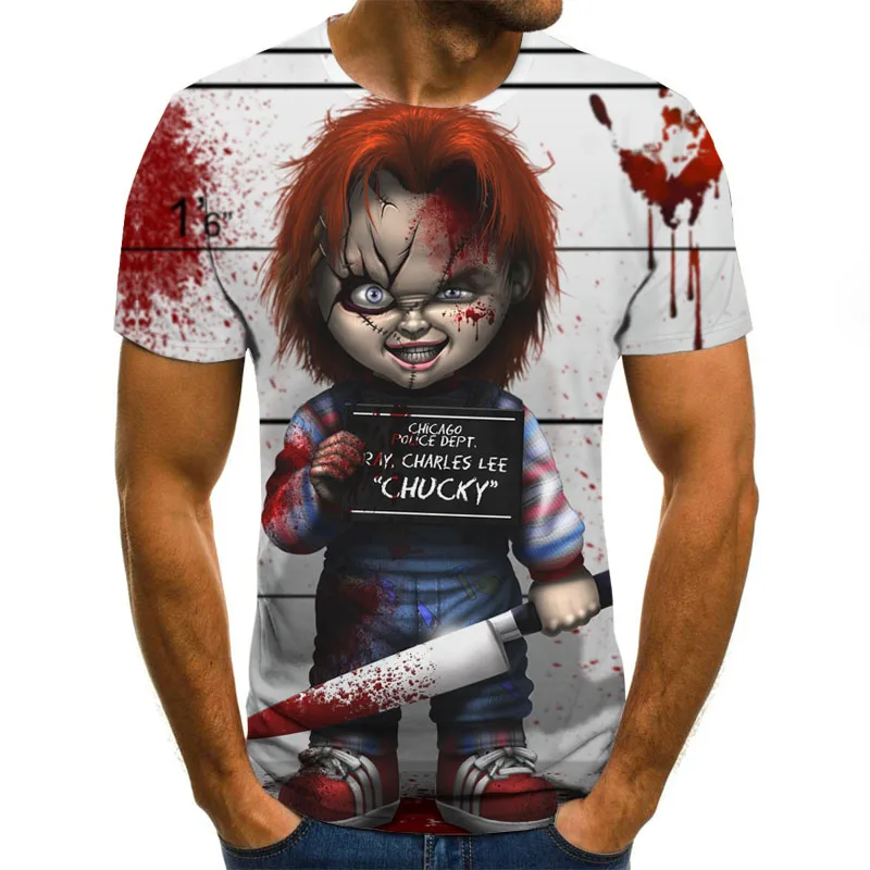 3D футболки фильм кукла из фильма ужасов Мужская футболка с рисунком короткими