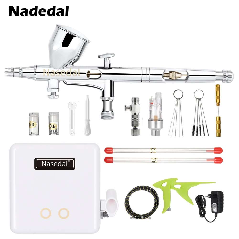 Nasedal Airbrush Spray Gun Air Compressor with Auto Stop Function Makeup Painting Cake Decoration Nail Art Spary Tools NT-24