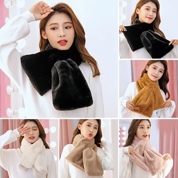 

Women Winter Scarf Neck Collar Thicken Plush Faux Rabbit Fur Hijab Shawls Solid Color Women's Neck Head Scarves Handkerchief