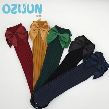 

Kids Girls Knee high socks with Satin Big Bow Children Girls Knee Sock No Heel One size Baby Girls socks
