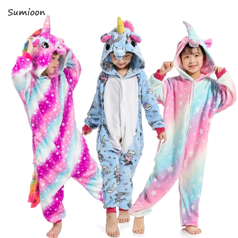 Детские пижамы кигуруми, комбинезон, детские пижамы с единорогом для мальчиков и девочек, пижамы, зимние пижамы с изображением панды, одежда для сна для подростков, детский комбинезон