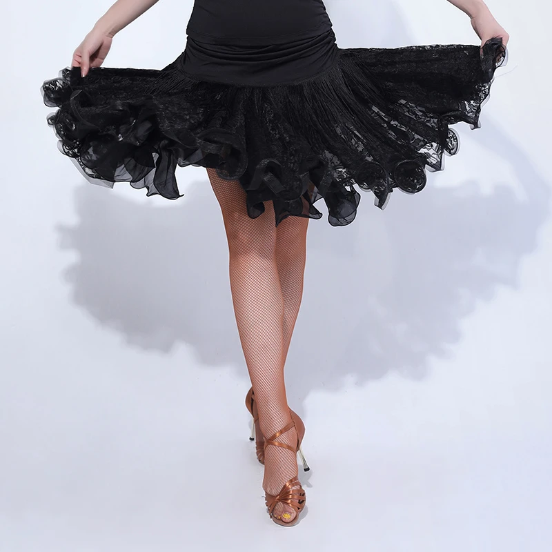 Falda de baile para faldas de Salsa con borlas de encaje, para salón de baile, Cha, Samba, Rumba, vestido de baile con flecos, - AliExpress