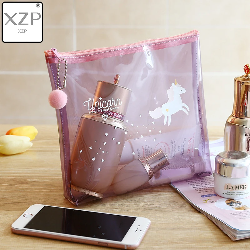 XZP прозрачные милые косметички в виде единорога, женские косметички на молнии, органайзер для ванной, моющийся чехол для макияжа, дорожные наборы для умывания