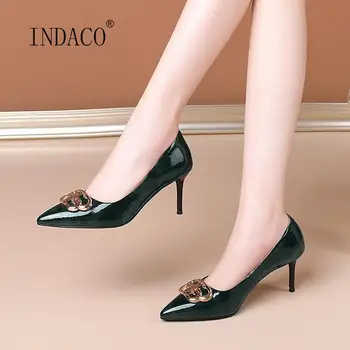 

New Designer Women Shoes High Heels Sexy Patent Leather Pointed Toe Pumps Women Party Shoes Thin Heel Bridal Shoes Green