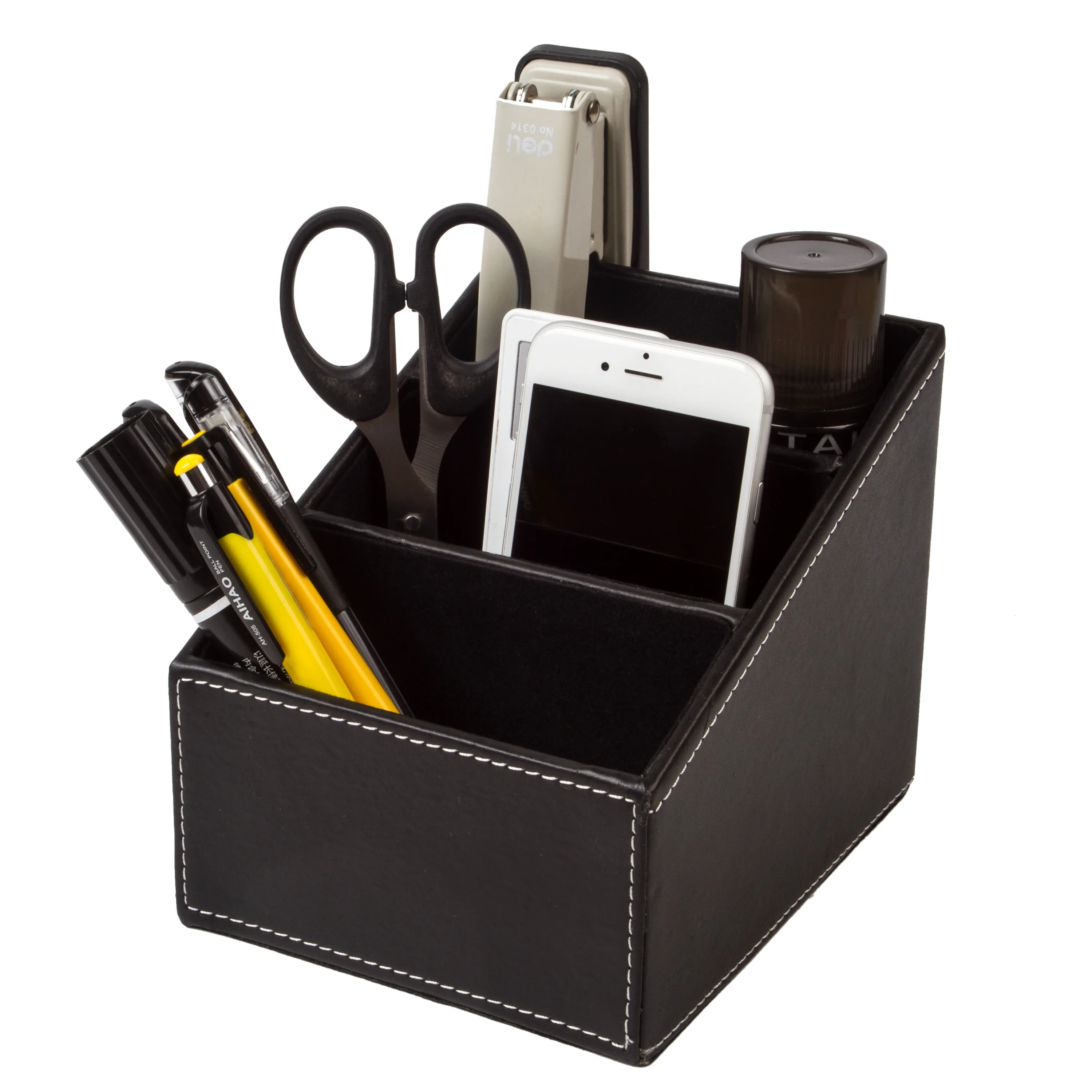 Desk Storage Box Leather Office Supply Organizer For Color Pencil Remote Control Cosmetics Holder | Дом и сад