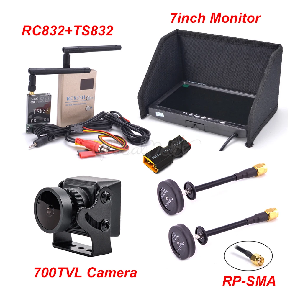Комплект комбинированной системы FPV 7 дюймов lcd 1024x600 монитор ips+ 5,8 ГГц 600 мВт 48CH TS832 RC832S RC832+ 700TVL камера+ антенна пагода