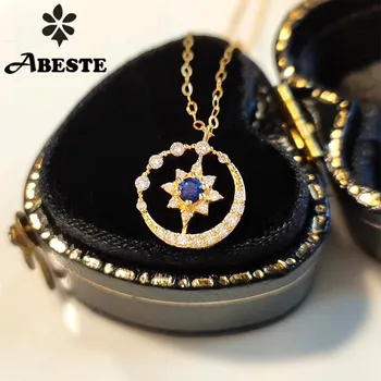 شراءANI 18K أقراط ذهب خالص أصفر قلادة قلادة الياقوت الأزرق الطبيعي النساء المشاركة قلادة هدية عيد ميلاد هالو قلادة الماس