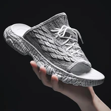 Модная мужская повседневная обувь; летние легкие шлепанцы; Мужские дышащие Трендовые туфли на плоской подошве для взрослых; Высококачественная пляжная обувь для улицы